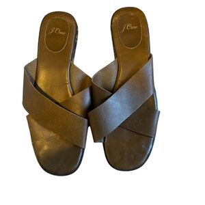 J.Crew Leather Crisscross Slide Sandals – Olive Green